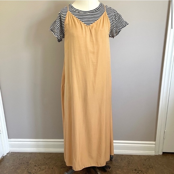Uniqlo Caramel Tan Brown Maxi Long Trapeze Sleeveless Slip Dress - S - Picture 3 of 10